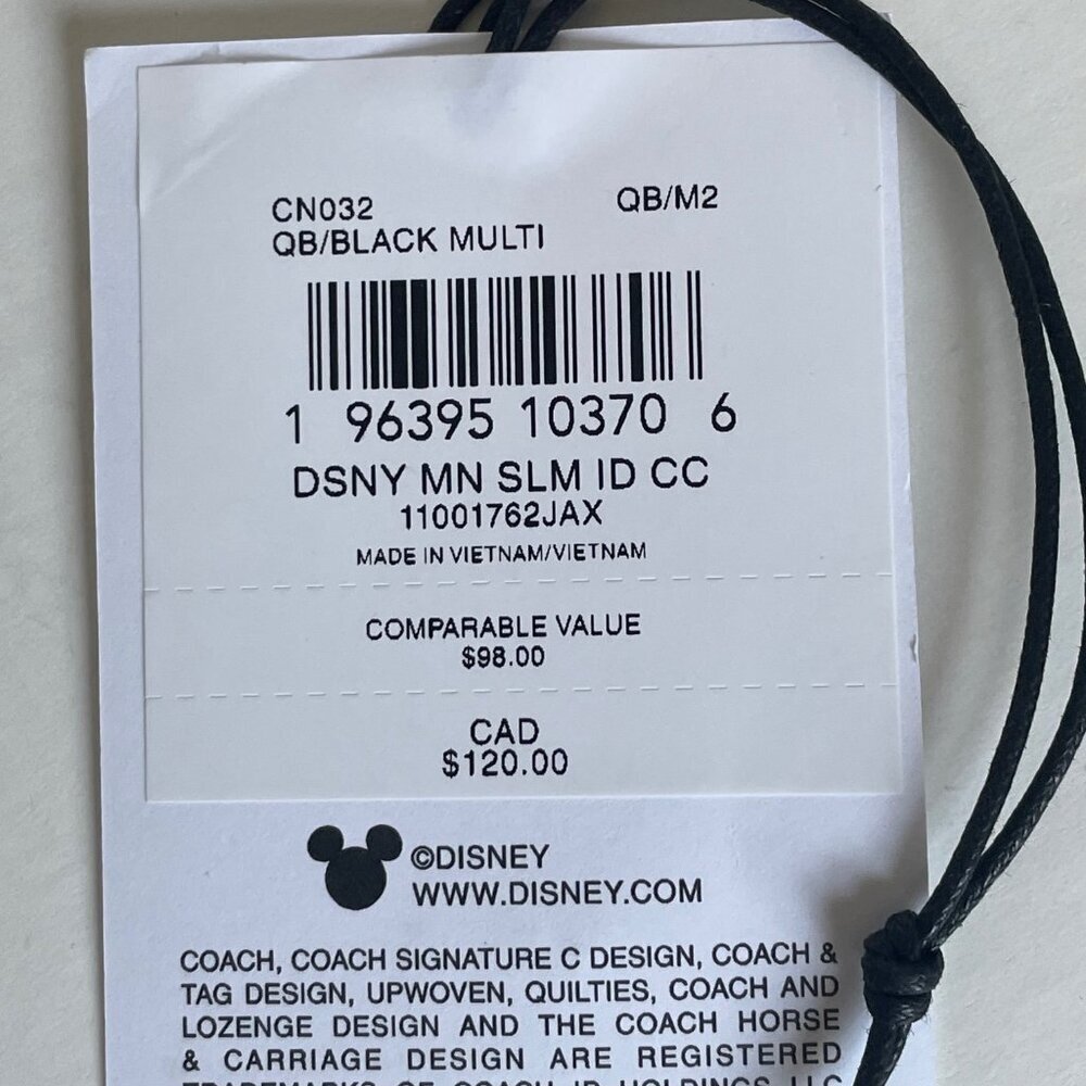 Disney x Coach Slim ID Card Case Holiday CN032 Black Leather Minnie Pluto ORGPKG - Picture 8 of 8